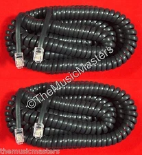 2X Black 25' ft Telephone Handset Receiver 4P4C Coil Cable Curly Cord Wire VWLTW