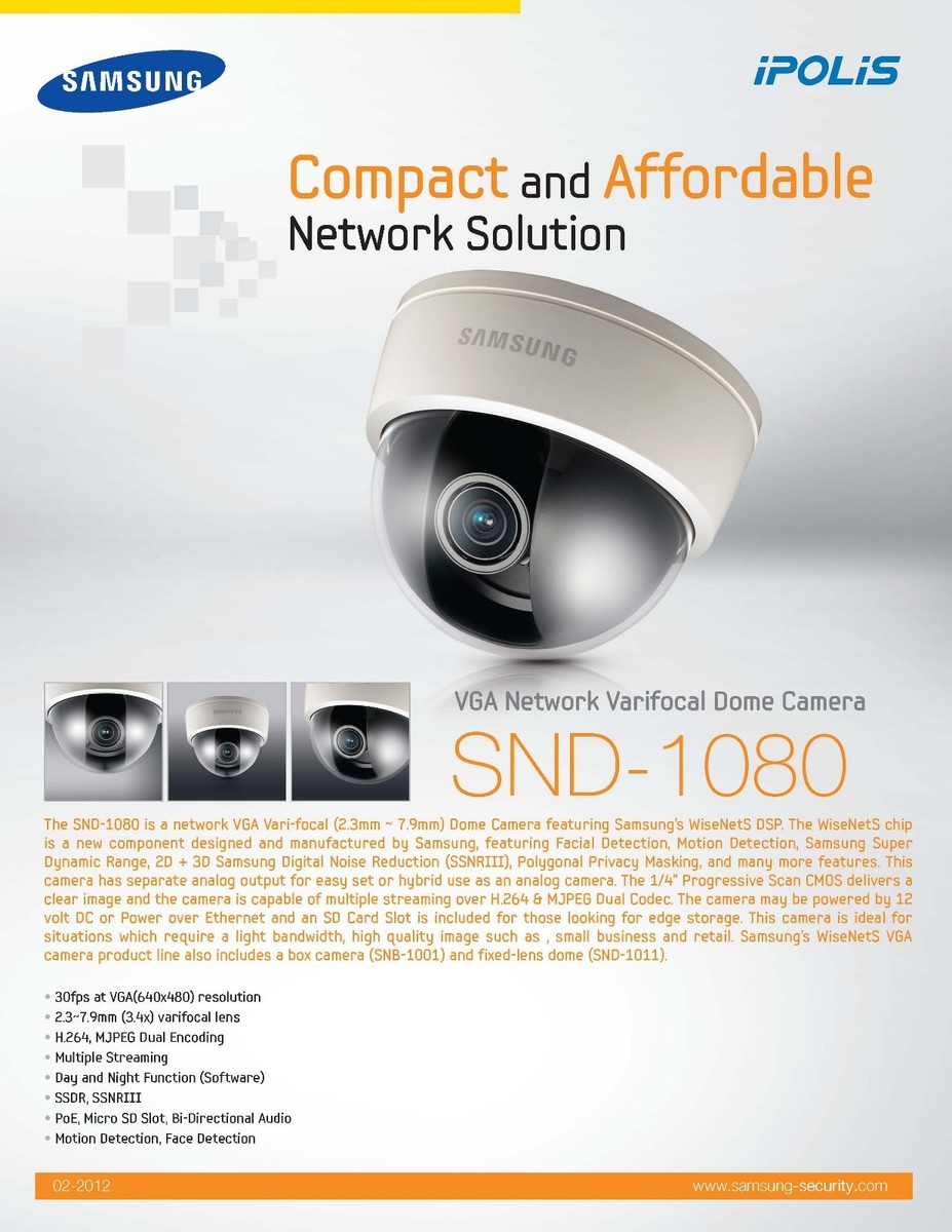 Samsung SND-1080 VGA Network Varifocal Dome Security Camera (NTSC