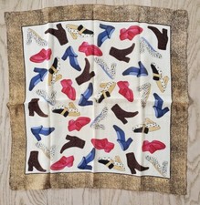 Vintage Square Chiffon Scarf, Neckerchief; All Over Shoe Print; 20" Square