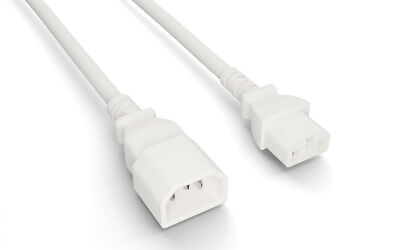 RiteAV Heavy-Duty Power Cord, C13/C14, 14AWG,  SJT, 15A, 250V, White, 2FT