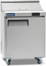 27" Sandwich Prep Table Fridge, ICECASA 1 Door Food Bain Marie Cooler, 8 Pans