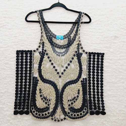 Metallic Cami Tank Top Size 2XL Gold Black Goth Flappercore Fairy Mob Wife Y2K - 第 1/10 張圖片