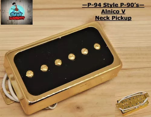 P-94 Style Humbucker sized P-90 Neck Pickup  Black / Gold ( Alnico 5 )
