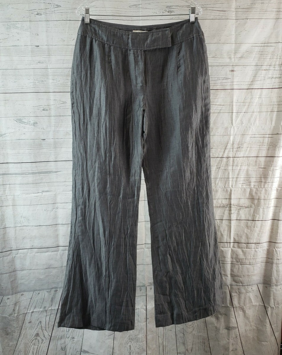 Kaliko Womens Wide Leg Pants Sz 12 Gray Linen Blend Mid Rise