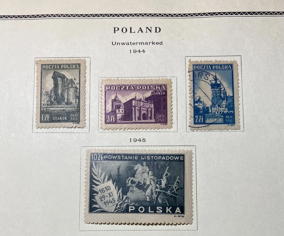 罕见 1944 - 1945 - 1946 年波兰邮票套装完好铰接未使用和 1 张二手。 — 第 2/4 张图片