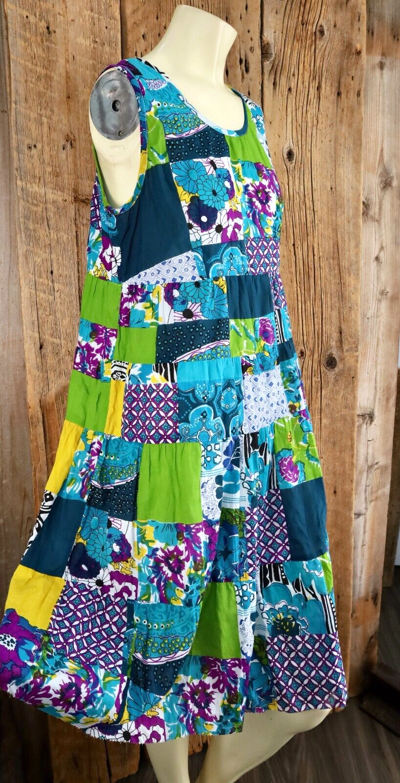 La Cera Patchwork Floral Pattern Shift Dress Size… - image 1