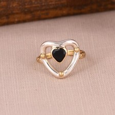 925 Silver & Gold Heart Shape Ring Black Onyx Gemstone Jewelry Gift For Love