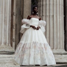 Vintage Strapless Puff Sleeves Wedding Dresses Ball Gown Princess Bridal Gowns