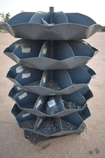 USED FRICK GALLAGHER ROTABIN ROTATING ORGANIZER 5 LEVELS, 10 BINS EACH LEVEL