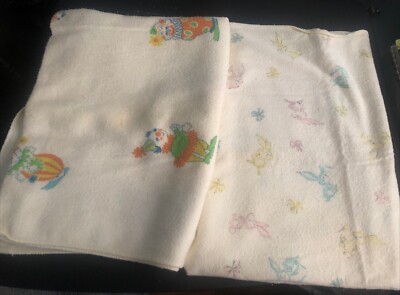 Vintage Hospital Baby Receiving Blankets Clowns Bunnies Cotton