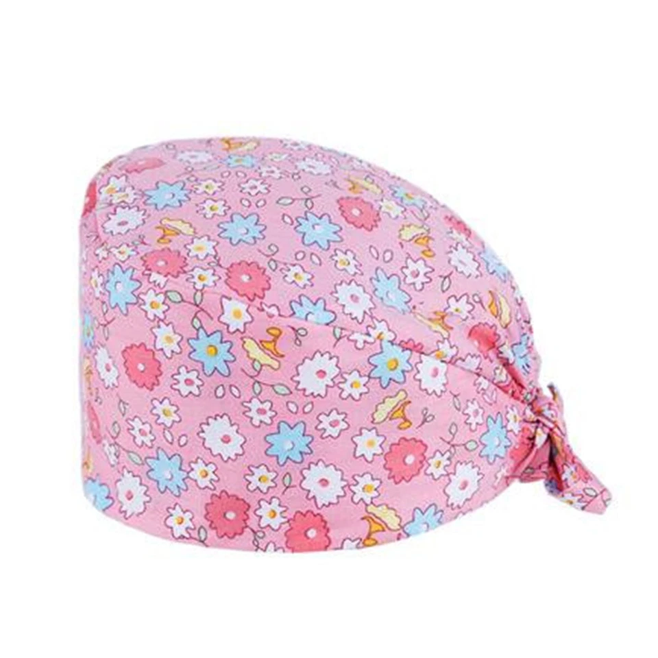 Unisex Women Doctor Nurse Scrub Hat Printing Floral Cotton Beauty Surgical Cap - Image 3 of 4