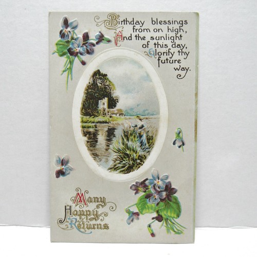 AK Vintage gestempelt 1913 Happy Birthday Segen Gedicht Blumen feiern