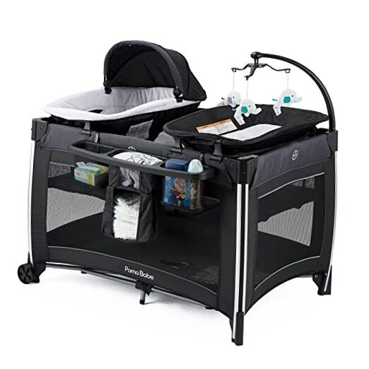 4 in 1 Portable Baby Crib Deluxe Nursery Center, Foldable Travel Playard Black-image