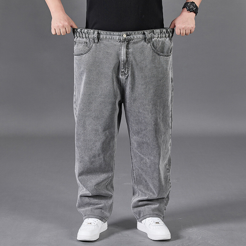 Plus Size Men Denim Pants Jeans Trousers Straight Leg Loose Casual