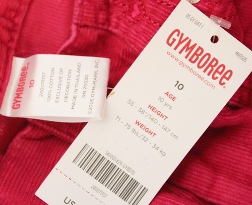 NWT 2005 Gymboree Tyrolean Lure Pink Corduroy Pants sz 10 Heart Embroidery Girls - Picture 6 of 6
