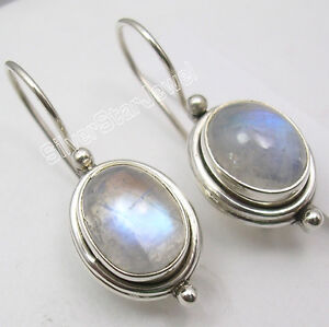Blue Fire RAINBOW MOONSTONE Low Price 925 Sterling Silver Ladies Gemstone Jewelry Oxidized Jewelry Antique Style Earrings 0.9