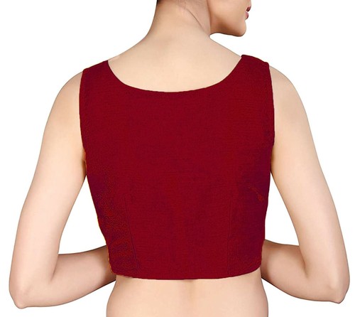 Women Dupion Silk Blouse Boat Neck Sleeveless Handmade Designer Choli Crop Top - Picture 18 of 44