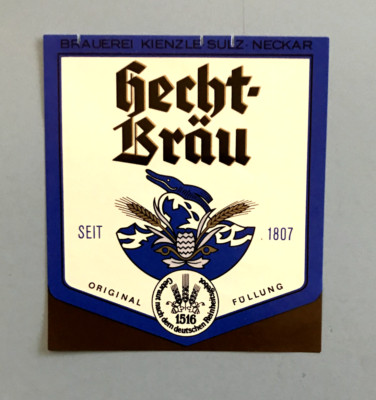 Old beer label, brewery Kienzle, Hecht Bräu, Sulz-Neckar/BW #542#