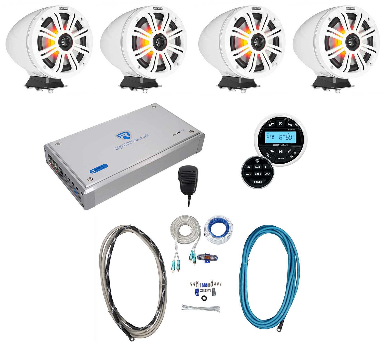 4 KICKER KMF8 8 300 Вт белых морских светодиодных динамиков для поверхностного монтажа Ресивер Усилитель 202890₽