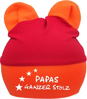 Ohren Baby Mütze Multicolor bedruckt mit Papas ganzer Stolz