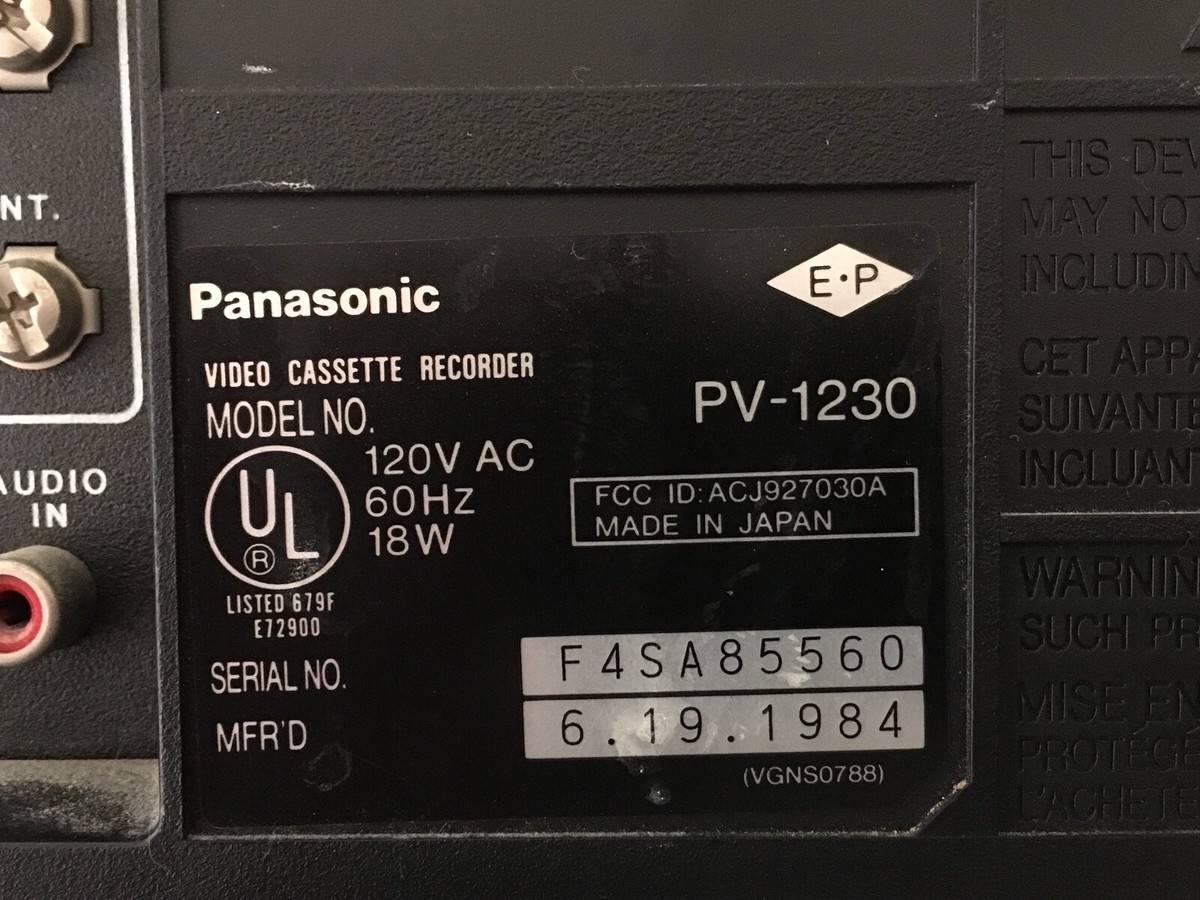 Vintage 1984 Panasonic Omnivision PV-1230 VCR *READ DESCRIPTION