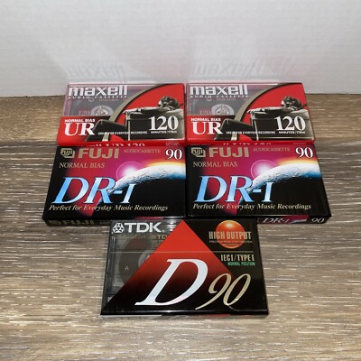 Mixed Lot Of 5 Blank Cassettes.  TDK, FUJI And MAXELL New Sealed.