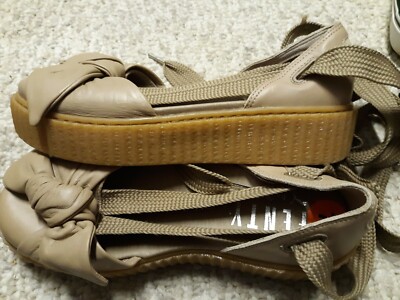 New PUMA Fenty Tan LEATHER Lace-Up HEAVY Women Size 7 Platform Bow LOGO Shoes