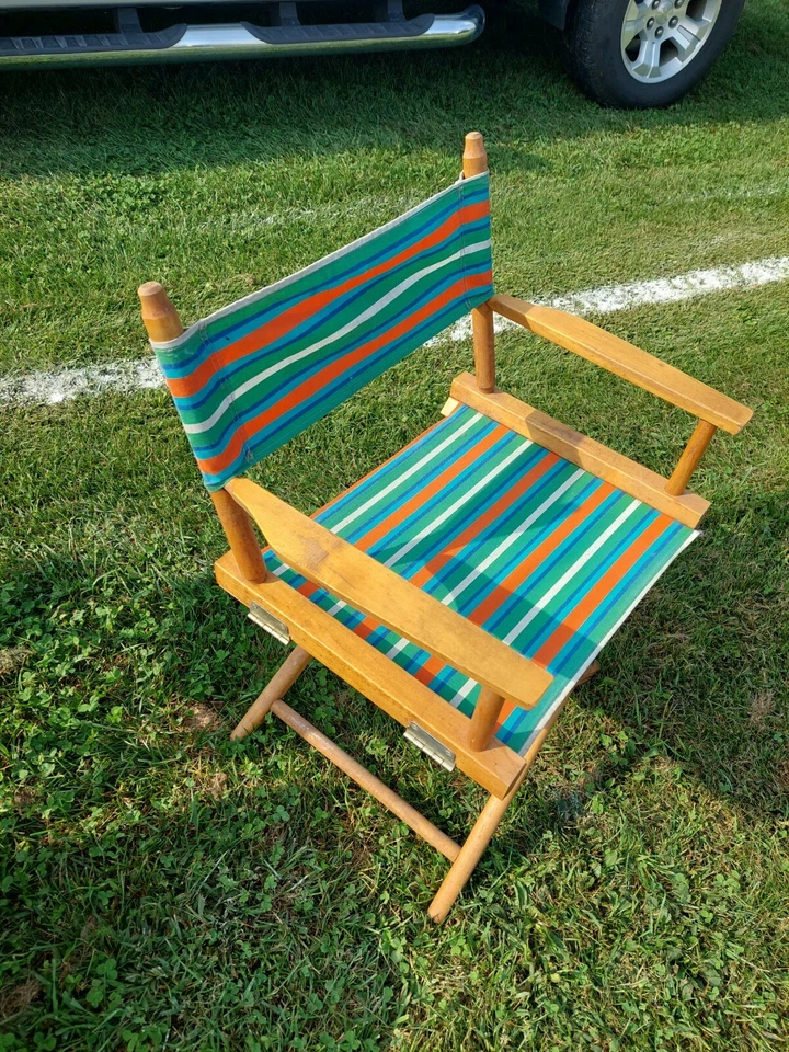 Silla Directora Plegable Vintage Lona Marco Madera Silla Capitanes Color Tela Foto 3 de 4