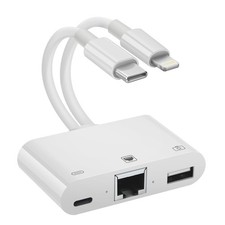 2 in 1 Lightning and Type C to RJ45 Ethernet Adapter Network Adapter, with Ch...