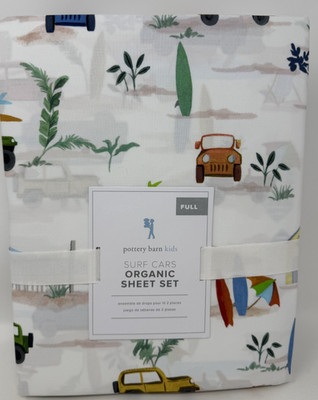 New Pottery Barn Kids Surf Cars Organic FULL 4-Piece Sheet Set