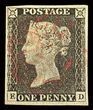 QV 1840 1d black (E-D) Plate 3 with fine margins and light red MX strike