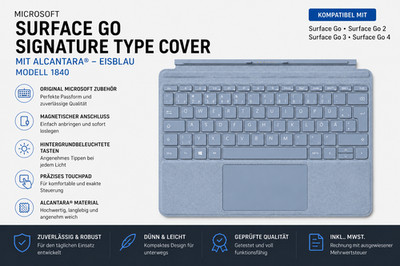 Microsoft Signature Type Cover 1840 Surface Go 1/2/3/4 Deutsch Eisblau Alcantara