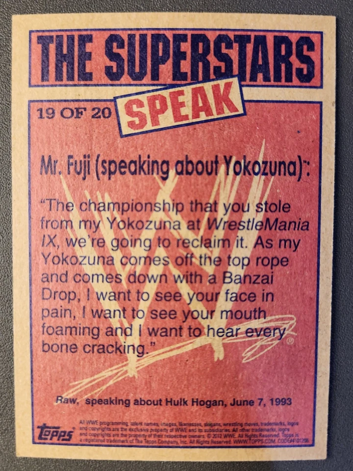 2012 Topps WWE Heritage THE SUPERSTARS SPEAK #19 YOKOZUNA / MR. FUJI - Image 2 of 2