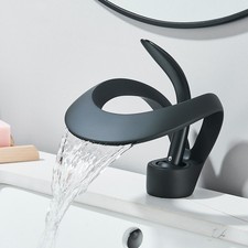 Matte Black Bathroom Sink Faucet 1Hole Single Handle Waterfall Vanity Mixer Taps