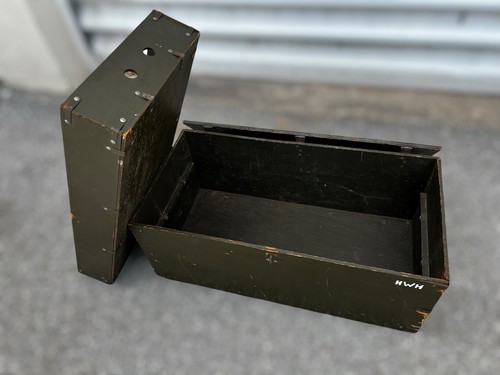 Armadietto piedi baule portaoggetti vintage in legno militare US Army verde! 16x33x13 pollici - Foto 3 di 8