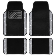 CAR PASS Bling Diamond Car Floor Mats, Shining Rhinestone Carpet Silver Diamond
