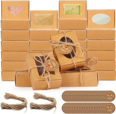 60 PCS Kraft Soap Boxes with Window - Mini Soap Gift Boxes for Homemade Bakery,