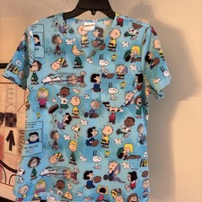 Snoopy Cherokee Scrubs Tooniforms Peanuts V Neck Top TF797 PNEF -Size Small USA.