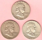 1954P 1954D 1962P Half Dollar Lot Of 3 90% Silver Franklin Half Dollars