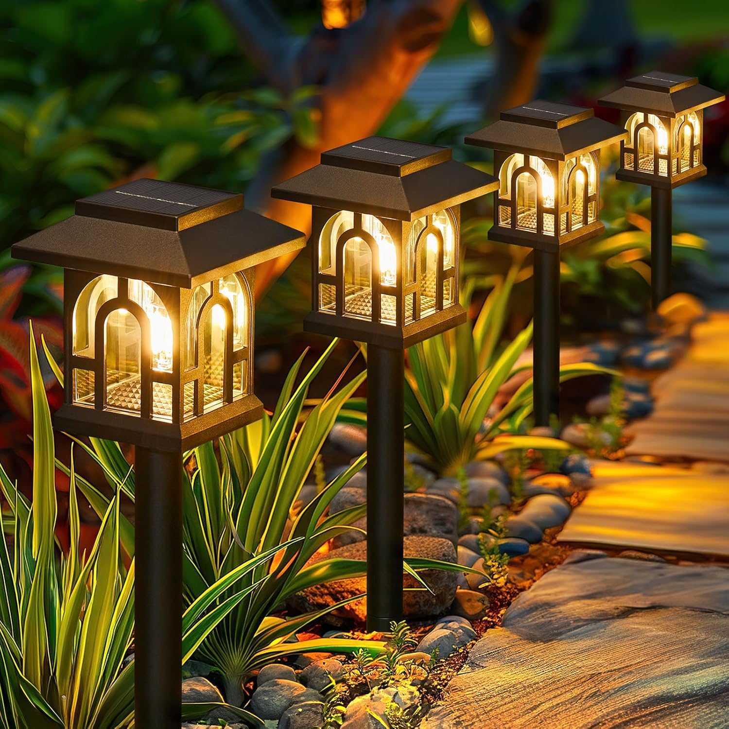 Solar Lights Outdoor Garden| 6 Pack Garden Lights Solar Powered Waterproof with