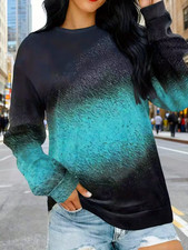 Womens Sweatshirt Long Sleeve shaded Tops Ladies Casual Warm Winter Turquise 22