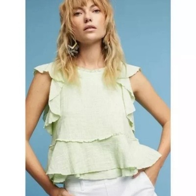 Maeve Anthropologie size M Green Cascade Ruffle Cotton Top Casual Summer Beach
