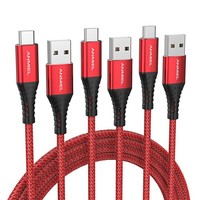 3X Usb C Kabel 1M/2M/3M Rot 3A Fast Charge Nylon USB-C Ladekabel Datenkabel
