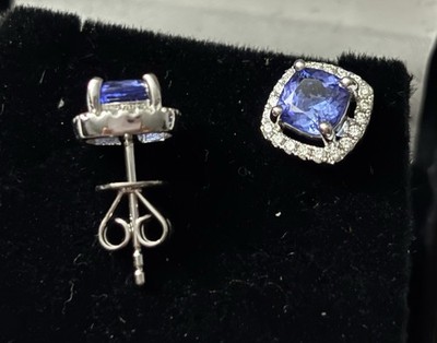 Tansanit Ohrringe blaue Flügelader 1,2ct mit VS Diamanten Halo 0,29cttw.14K Gold