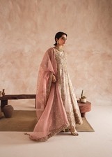 Beige Gold Embroidered Anarkali Dress with Dupatta  Wedding Party Ethnic Wear