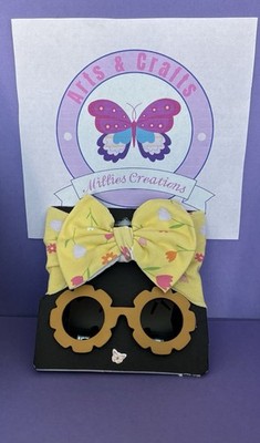 Millies Creations Girls Yellow Hair Bow Floral Pattern Fabric One Size Butterfly