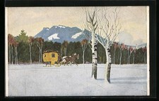 Artist postcard Eugen Ludwig Hoess: the Reitenberg New Year's Post, stagecoac...