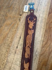 Pathfinder Deer Embossed Padded Leather Rifle Sling Strap Vintage