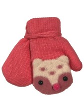 Toddler Girls Hot Pink Sherpa Lined Teddy Bear Mittens with String Attachment