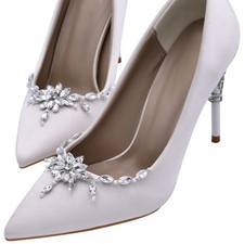 2 PCS Rhinestone Shoe Clips Pumps Wedding Bridal Buckles Womens Silver Decor